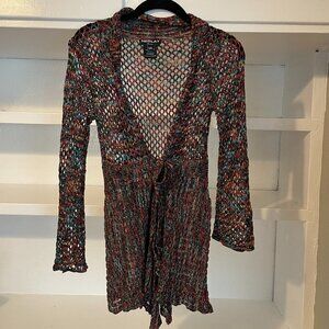 Neslay Paris Multicolor Rainbow Crochet Front Tie Cardigan – Size S/M